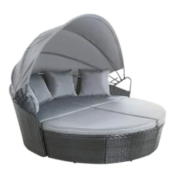 EVRE Black Bali Day Bed Outdoor Garden Furniture Set With Canopy -Outsunny Garden Zone evre black bali day bed outdoor garden furniture set with canopy5060381721418 04c MP