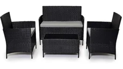 EVRE Black Madrid Rattan Garden Furniture Set Patio Conservatory Indoor Outdoor 4 Piece Set