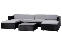 EVRE Black Rattan Outdoor Garden Furniture Nevada Set 6 Seater Sofa With Coffee Table With Cover
