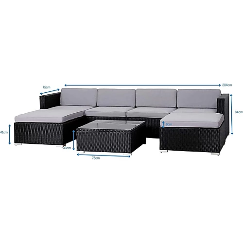 EVRE Black Rattan Outdoor Garden Furniture Nevada Set 6 Seater Sofa With Coffee Table With Cover 3 EVRE Black Rattan Outdoor Garden Furniture Nevada Set 6 Seater Sofa With Coffee Table With Cover - Image 3