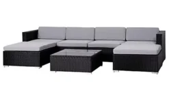 EVRE Black Rattan Outdoor Garden Furniture Nevada Set 6 Seater Sofa With Coffee Table