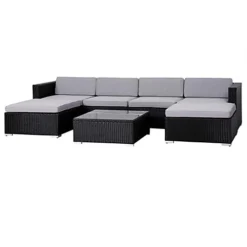 EVRE Black Rattan Outdoor Garden Furniture Nevada Set 6 Seater Sofa With Coffee Table -Outsunny Garden Zone evre black rattan outdoor garden furniture nevada set 6 seater sofa with coffee table5060381724778 03c MP