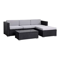 EVRE Black Rattan Outdoor Garden Furniture Set 4 Seater California Sofa Set With Coffee Table -Outsunny Garden Zone evre black rattan outdoor garden furniture set 4 seater california sofa set with coffee table5060381723313 04c MP