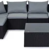 Evre Black Rattan Outdoor Garden Furniture Set Miami Sofa Coffee Table, Foot Stool Rattan With Premium Cover