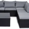 Evre Black Rattan Outdoor Garden Furniture Set Miami Sofa Coffee Table, Foot Stool Rattan