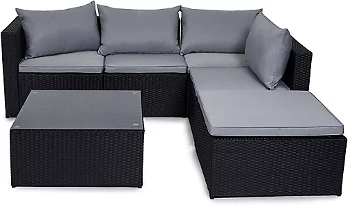Evre Black Rattan Outdoor Garden Furniture Set Miami Sofa Coffee Table, Foot Stool Rattan 1 Evre Black Rattan Outdoor Garden Furniture Set Miami Sofa Coffee Table, Foot Stool Rattan