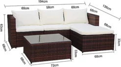 EVRE Brown 4 Seat Outdoor Rattan Garden Furniture Sofa Set - Malaga With Coffee Table -Outsunny Garden Zone evre brown 4 seat outdoor rattan garden furniture sofa set malaga with coffee table5060381724624 04c MP