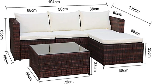 Evre Brown 4 Seat Rattan Outdoor Garden Furniture Set - Malaga With Coffee Table And Weatherproof Cover 4 Evre Brown 4 Seat Rattan Outdoor Garden Furniture Set - Malaga With Coffee Table And Weatherproof Cover - Image 4