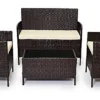 EVRE Brown Madrid Rattan Garden Furniture Set Patio Conservatory Indoor Outdoor 4 Piece Set