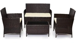 EVRE Brown Madrid Rattan Garden Furniture Set Patio Conservatory Indoor Outdoor 4 Piece Set