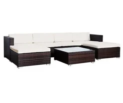 EVRE Brown Rattan Outdoor Garden Furniture Nevada Set 6 Seater Sofa With Coffee Table With Cover