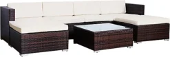 EVRE Brown Rattan Outdoor Garden Furniture Nevada Set 6 Seater Sofa With Coffee Table