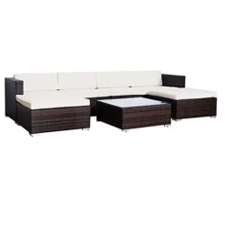 EVRE Brown Rattan Outdoor Garden Furniture Nevada Set 6 Seater Sofa With Coffee Table -Outsunny Garden Zone evre brown rattan outdoor garden furniture nevada set 6 seater sofa with coffee table5060381724785 03c MP