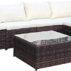 Evre Brown Rattan Outdoor Garden Furniture Set Miami Sofa Coffee Table, Foot Stool Rattan With Premium Cover