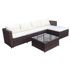 Evre Brown Rattan Outdoor Garden Furniture Set Miami Sofa Coffee Table, Foot Stool Rattan With Premium Cover -Outsunny Garden Zone evre brown rattan outdoor garden furniture set miami sofa coffee table foot stool rattan with premium cover5060381723054 03c MP