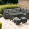 EVRE Grey 8 Seater Garden Rattan Furniture Corner Dining Set -Monroe With Table Sofa Bench Stool And Weatherproof Cover
