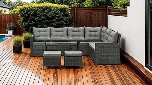 EVRE Grey 8 Seater Garden Rattan Furniture Corner Dining Set -Monroe With Table Sofa Bench Stool And Weatherproof Cover 2 EVRE Grey 8 Seater Garden Rattan Furniture Corner Dining Set -Monroe With Table Sofa Bench Stool And Weatherproof Cover - Image 2