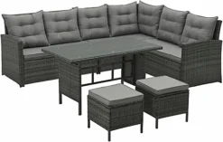 EVRE Grey 8 Seater Garden Rattan Furniture Corner Dining Set -Monroe With Table Sofa Bench Stool And Weatherproof Cover 6 EVRE Grey 8 Seater Garden Rattan Furniture Corner Dining Set -Monroe With Table Sofa Bench Stool And Weatherproof Cover -Outsunny Garden Zone evre grey 8 seater garden rattan furniture corner dining set monroe with table sofa bench stool and weatherproof cover5060381725683 03c MP