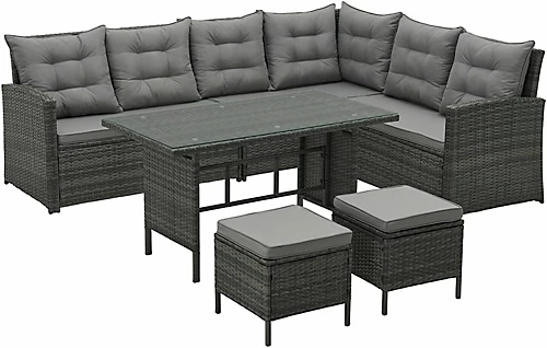 EVRE Grey 8 Seater Garden Rattan Furniture Corner Dining Set -Monroe With Table Sofa Bench Stool And Weatherproof Cover 3 EVRE Grey 8 Seater Garden Rattan Furniture Corner Dining Set -Monroe With Table Sofa Bench Stool And Weatherproof Cover - Image 3