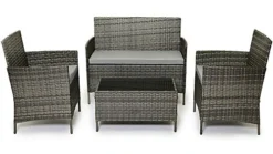 EVRE Grey Madrid Rattan Garden Furniture Set Patio Conservatory Indoor Outdoor 4 Piece Set
