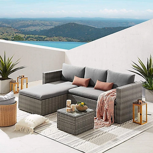 EVRE Grey Malibu Rattan Garden Furniture Set And Coffee Table Patio Conservatory Indoor & Outdoor With Cushions With Cover 1 EVRE Grey Malibu Rattan Garden Furniture Set And Coffee Table Patio Conservatory Indoor & Outdoor With Cushions With Cover