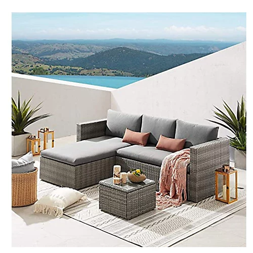 EVRE Grey Malibu Rattan Garden Furniture Set And Coffee Table Patio Conservatory Indoor & Outdoor With Cushions With Cover 2 EVRE Grey Malibu Rattan Garden Furniture Set And Coffee Table Patio Conservatory Indoor & Outdoor With Cushions With Cover - Image 2