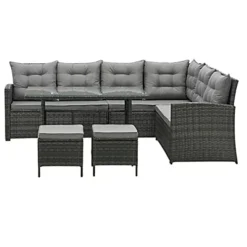 EVRE Grey Monroe 8 Seater Garden Rattan Furniture Corner Dining Set Table Sofa Bench Stool -Outsunny Garden Zone evre grey monroe 8 seater garden rattan furniture corner dining set table sofa bench stool5060381724358 04c MP