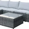 EVRE Grey Rattan Outdoor Garden Furniture Set Miami Sofa Coffee Table, Foot Stool Rattan With Premium Cover