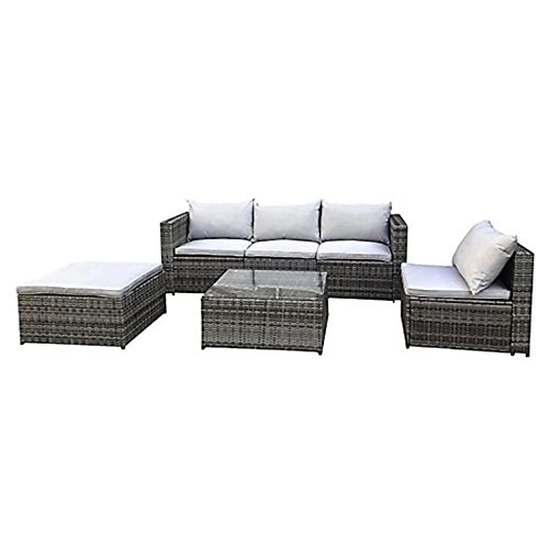 EVRE Grey Rattan Outdoor Garden Furniture Set Miami Sofa Coffee Table, Foot Stool Rattan With Premium Cover 2 EVRE Grey Rattan Outdoor Garden Furniture Set Miami Sofa Coffee Table, Foot Stool Rattan With Premium Cover - Image 2