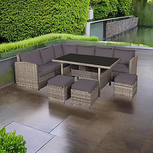 EVRE Mauritius 8 Seater Garden Rattan Furniture Corner Dining Set Table Sofa Bench Stool With Weatherproof Cover 2 EVRE Mauritius 8 Seater Garden Rattan Furniture Corner Dining Set Table Sofa Bench Stool With Weatherproof Cover - Image 2