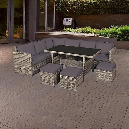 EVRE Mauritius 8 Seater Garden Rattan Furniture Corner Dining Set Table Sofa Bench Stool With Weatherproof Cover 3 EVRE Mauritius 8 Seater Garden Rattan Furniture Corner Dining Set Table Sofa Bench Stool With Weatherproof Cover - Image 3