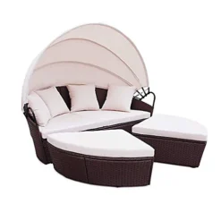 EVRE Mixed Brown Bali Day Bed Outdoor Garden Furniture Set With Canopy -Outsunny Garden Zone evre mixed brown bali day bed outdoor garden furniture set with canopy5060381724921 03c MP