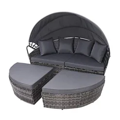 EVRE Mixed Grey Bali Day Bed Outdoor Garden Furniture Set With Canopy With Cover -Outsunny Garden Zone evre mixed grey bali day bed outdoor garden furniture set with canopy with cover5060381727601 03c MP