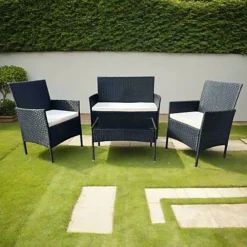 EVRE Nero Black Rattan Garden Furniture Set Patio Conservatory Indoor Outdoor 4 Piece Set -Outsunny Garden Zone evre nero black rattan garden furniture set patio conservatory indoor outdoor 4 piece set5060381728233 03c MP