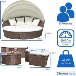 EVRE Seychelles Day Sun Bed Rattan Round Outdoor Garden Furniture Set With Extendable Canopy Table 5 Pieces Brown -Outsunny Garden Zone evre seychelles day sun bed rattan round outdoor garden furniture set with extendable canopy table 5 pieces brown5060381728820 03c MP