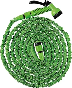 Expandable Green Garden Hose 100ft - Twist, Kink & Tangle Free Flexible Water Hose Pipe With Connector & 7-Function Spray Nozzle