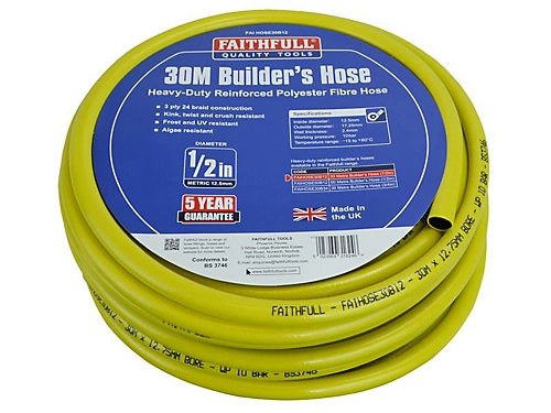 Faithfull CT072023108BKYE01 Heavy-Duty Reinforced Builder's Hose 30m 12.5mm (1/2in) Diameter FAIHOSE30B12 2 Faithfull CT072023108BKYE01 Heavy-Duty Reinforced Builder's Hose 30m 12.5mm (1/2in) Diameter FAIHOSE30B12 - Image 2