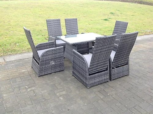Fimous Oblong Adjustable Rattan Dining Set Table And Chair Set Outdoor Garden Furniture Mixed Grey 6 Seat 1 Fimous Oblong Adjustable Rattan Dining Set Table And Chair Set Outdoor Garden Furniture Mixed Grey 6 Seat