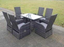 Fimous Oblong Adjustable Rattan Dining Set Table And Chair Set Outdoor Garden Furniture Mixed Grey 6 Seat 7 Fimous Oblong Adjustable Rattan Dining Set Table And Chair Set Outdoor Garden Furniture Mixed Grey 6 Seat -Outsunny Garden Zone fimous oblong adjustable rattan dining set table and chair set outdoor garden furniture mixed grey 6 seat9331632435788 04c MP