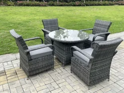 Fimous Rattan Garden Furniture Dining Set Table And Chair Sets PE Wicker Patio Outdoor 4 Chairs Plus Round Table