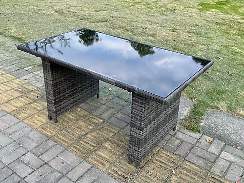 Fimous Rattan Garden Furniture Dining Set Table And Chair Sets PE Wicker Patio Outdoor 6 Chairs Black Tempered Glass Table 2 Fimous Rattan Garden Furniture Dining Set Table And Chair Sets PE Wicker Patio Outdoor 6 Chairs Black Tempered Glass Table - Image 2