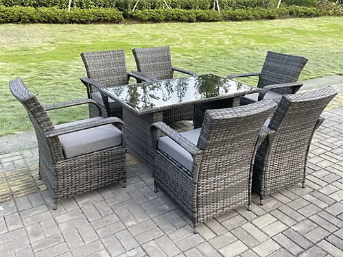 Fimous Rattan Garden Furniture Dining Set Table And Chair Sets PE Wicker Patio Outdoor 6 Chairs Black Tempered Glass Table 3 Fimous Rattan Garden Furniture Dining Set Table And Chair Sets PE Wicker Patio Outdoor 6 Chairs Black Tempered Glass Table - Image 3