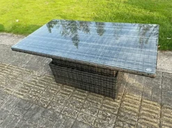 Fimous Wicker Rattan Garden Furniture Adjustable Rising Dining Or Coffee Table In Dark Grey Mixed