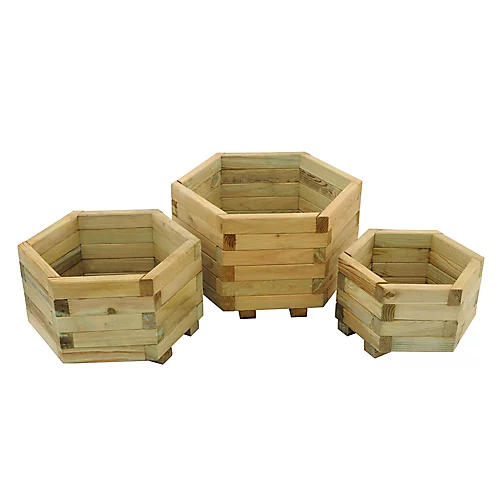 Forest Garden York Wooden Hexagonal Planter 52cm, Pack Of 3 1 Forest Garden York Wooden Hexagonal Planter 52cm, Pack Of 3
