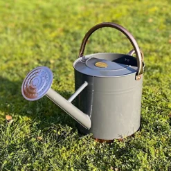 French Grey & Copper Metal Watering Can With Rose (9 Litre) -Outsunny Garden Zone french grey copper metal watering can with rose 9 litre 5055031302024 03c MP