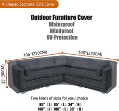 Furniture One 420D V-Shape Corner Sofa Cover Waterproof 270x270x90cm Black -Outsunny Garden Zone furniture one 420d v shape corner sofa cover waterproof 270x270x90cm black0785379128264 04c MP