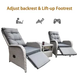 Furniture One Rattan Effect Grey 3 Piece Rattan Recliner With Ice Bucket -Outsunny Garden Zone furniture one rattan effect grey 3 piece rattan recliner with ice bucket0727536850144 03c MP