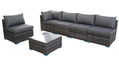 Furniture One Rattan Effect Grey Rattan 5 Seat Corner Sofa Set NO ASSEMBLY & ALUMINIUM FRAME -Outsunny Garden Zone furniture one rattan effect grey rattan 5 seat corner sofa set no assembly aluminium frame0727536850281 03c MP