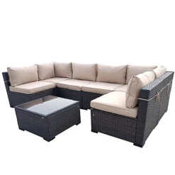 Furniture One Rattan Effect Mix Brown Rattan 6 Seat Corner Sofa Set -Outsunny Garden Zone furniture one rattan effect mix brown rattan 6 seat corner sofa set0727536849582 04c MP