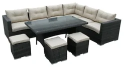 Furniture One Rattan Effect Mix Brown Rattan 9 Seat Corner Sofa Set NO ASSEMBLY & ALUMINIUM FRAME